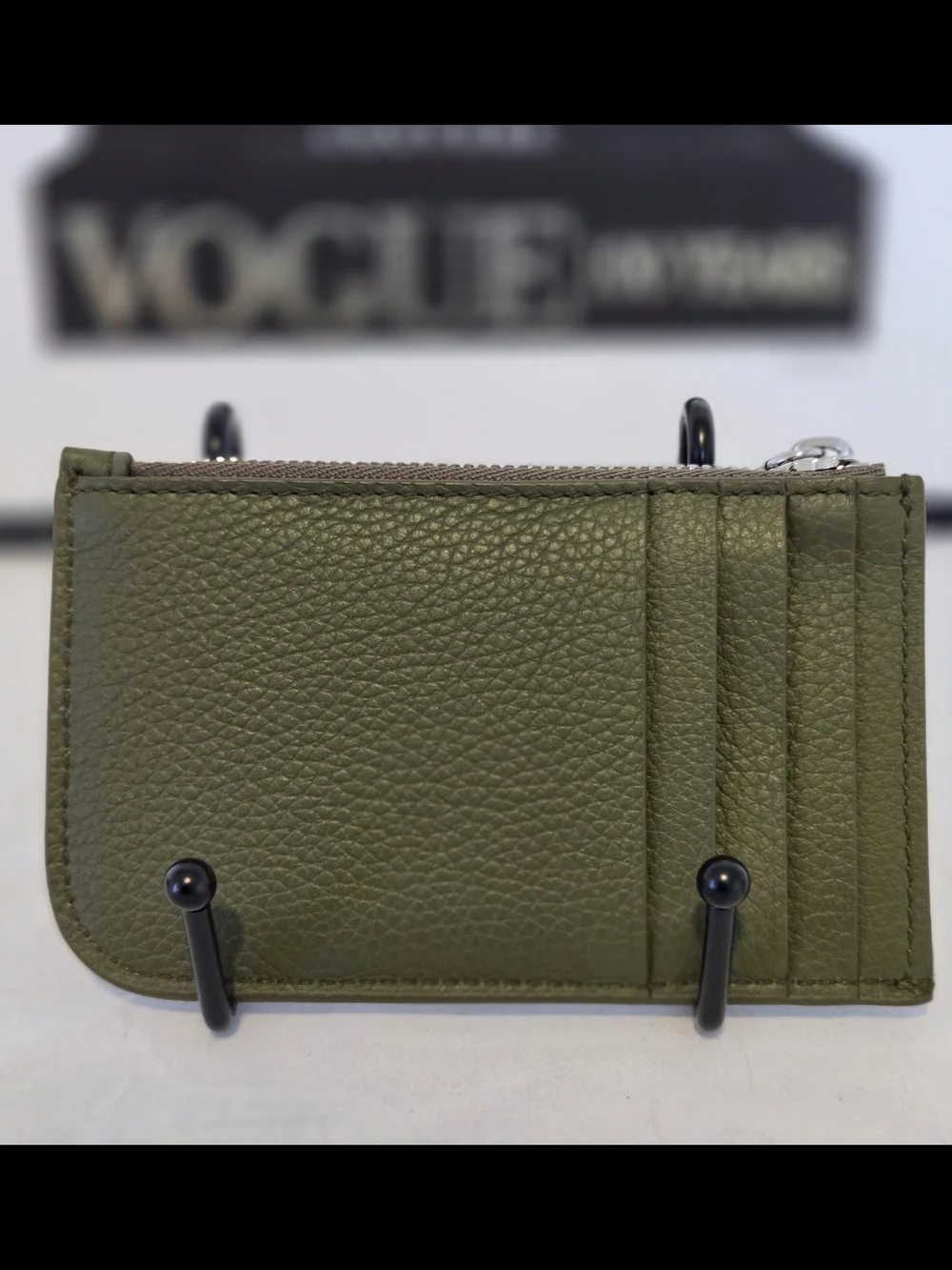 NWT Alexander McQueen Army Green Pebbled Leather Sling Card Holder Wallet